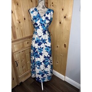 Vintage 60s Waltah Clarke Hawaiian Maxi Dress Size 7/8 Blue Floral Honolulu